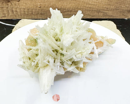 Natural Scolecite Spray on Orange Stilbite – Zeolite Crystal Cluster for Healing, Meditation & Decor