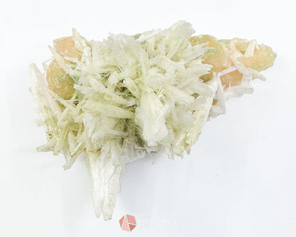 Natural Scolecite Spray on Orange Stilbite – Zeolite Crystal Cluster for Healing, Meditation & Decor