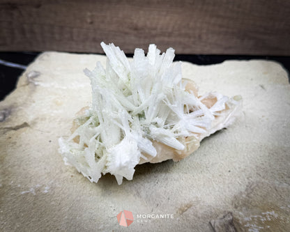 Natural Scolecite Spray on Orange Stilbite – Zeolite Crystal Cluster for Healing, Meditation & Decor
