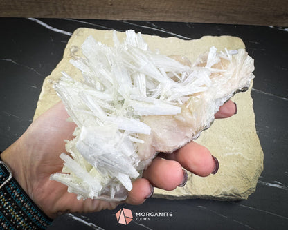 Natural Scolecite Spray on Orange Stilbite – Zeolite Crystal Cluster for Healing, Meditation & Decor