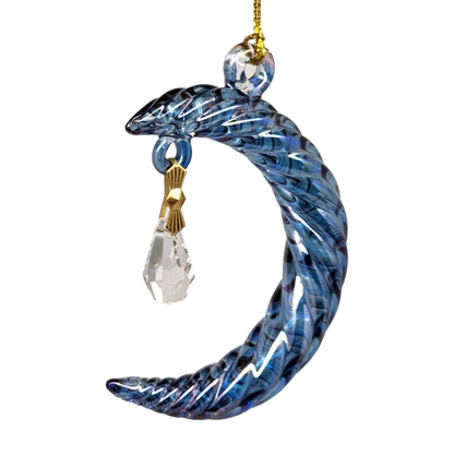 Small Crescent Moon Glass Ornament - Blue