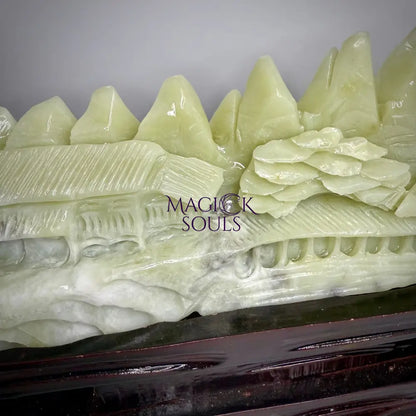 One-of-a-Kind Hand-Carved Crystal Jade Landscape Sculpture – Almost 7 Pounds!