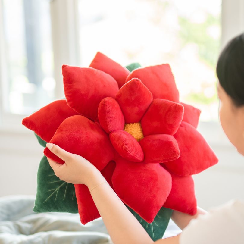Poinsettia Pillow - Christmas Red