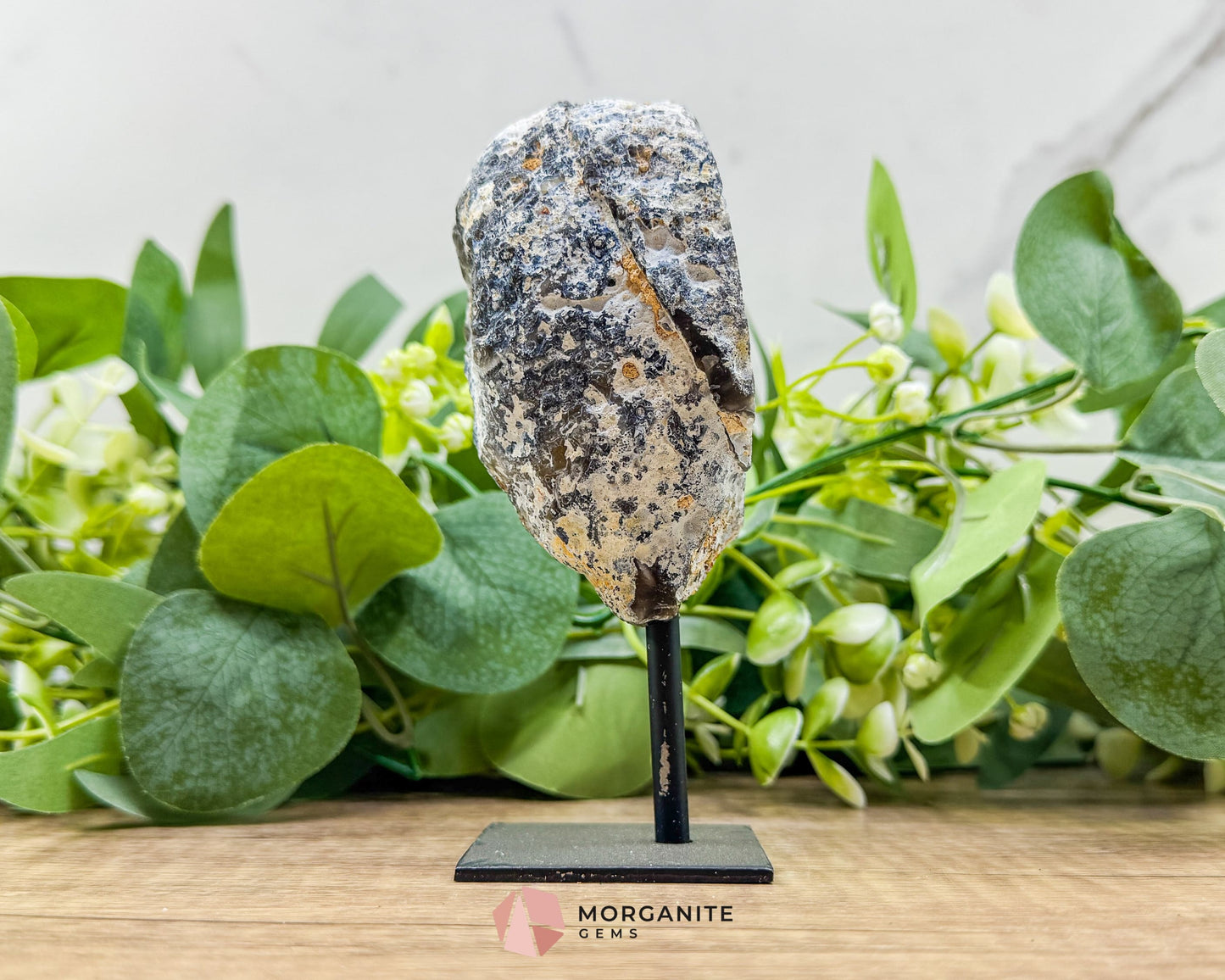 Polished Geode Slice on Metal Stand No 3 – 5.3" Tall Display Specimen for Grounding, Balance & Home Decor