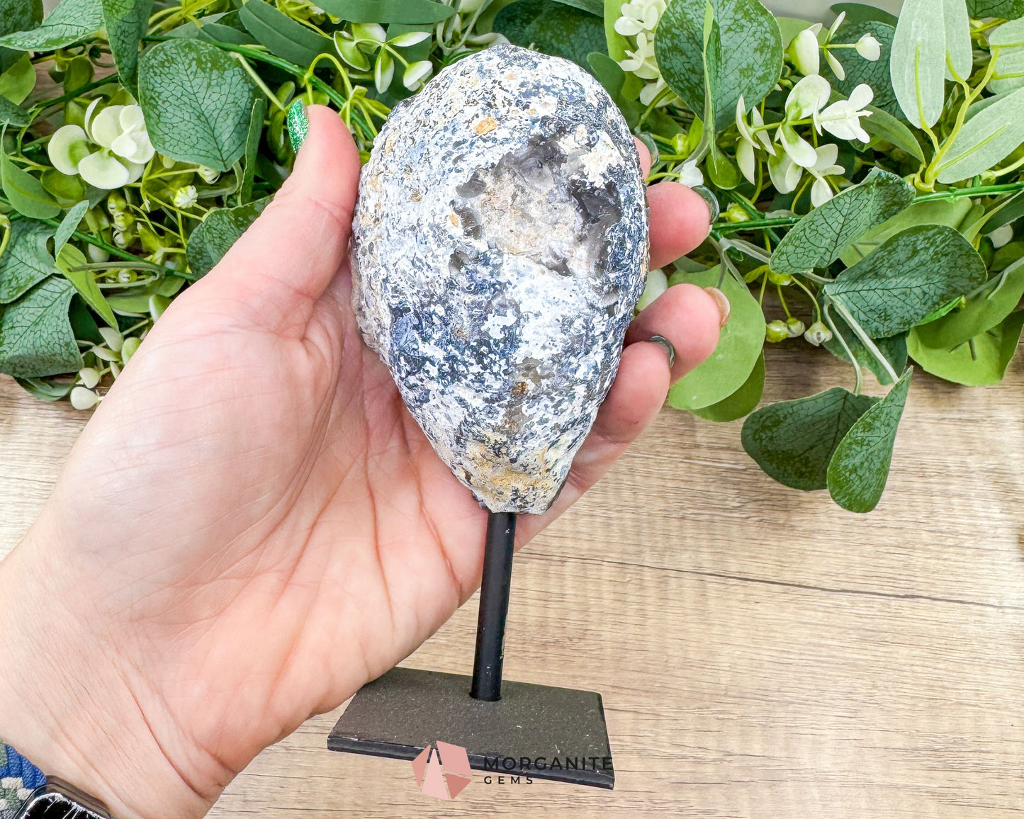 Polished Geode Slice on Metal Stand No 3 – 5.3" Tall Display Specimen for Grounding, Balance & Home Decor