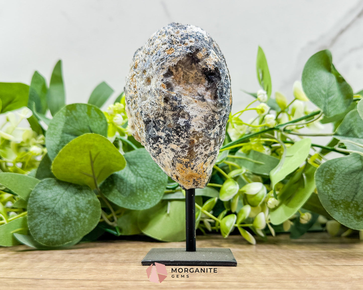 Polished Geode Slice on Metal Stand No 3 – 5.3" Tall Display Specimen for Grounding, Balance & Home Decor