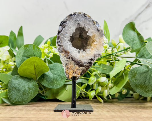 Polished Geode Slice on Metal Stand No 3 – 5.3" Tall Display Specimen for Grounding, Balance & Home Decor