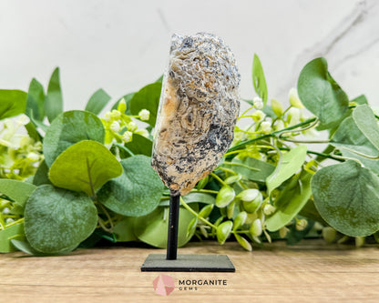 Polished Geode Slice on Metal Stand No 3 – 5.3" Tall Display Specimen for Grounding, Balance & Home Decor