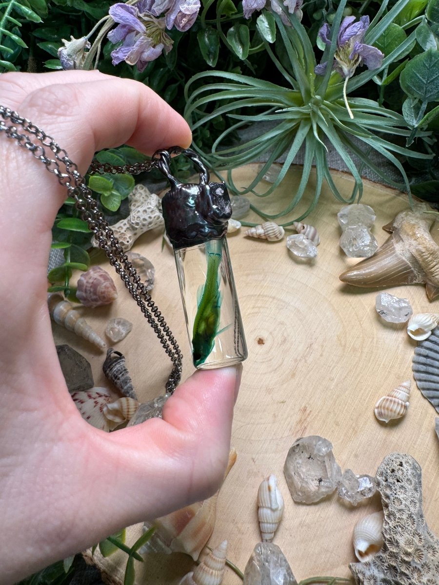 Quartz Diamond and Minnow Oddity Vial Necklace