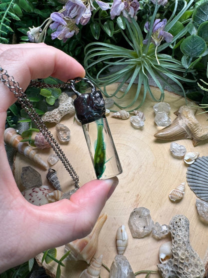 Quartz Diamond and Minnow Oddity Vial Necklace