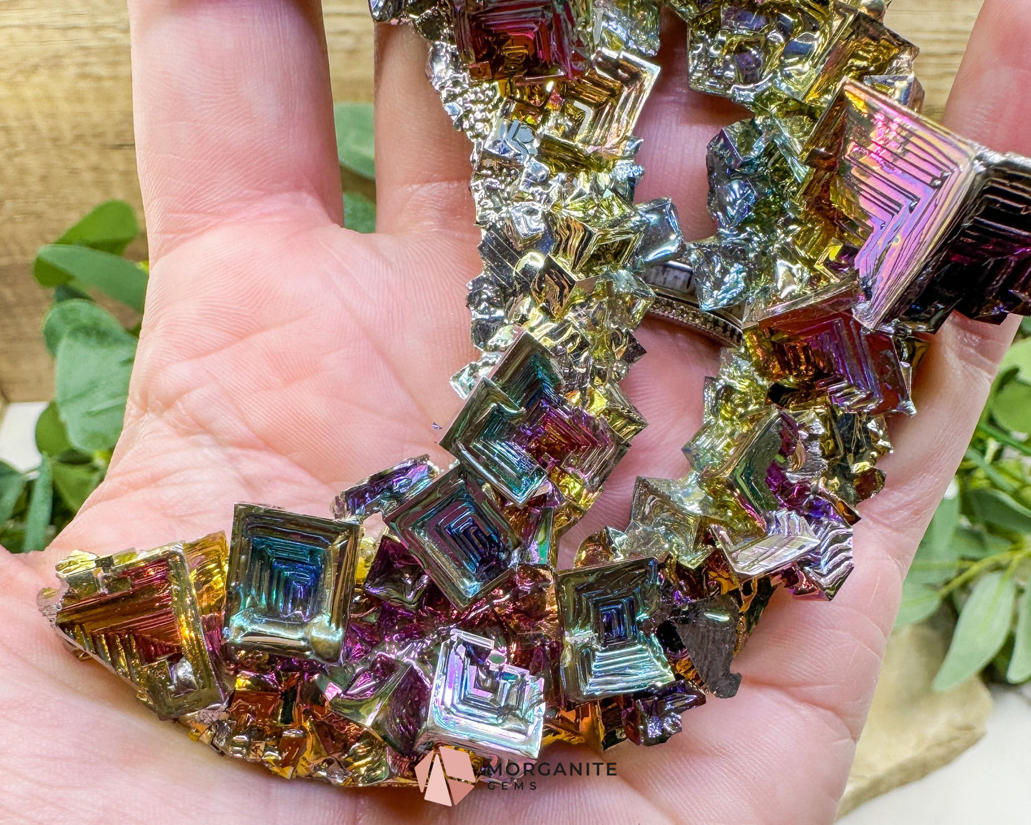 Rainbow Bismuth Moon Sculpture with Stand – Iridescent Crystal Crescent for Display, Altar & Energy Work 🌙✨