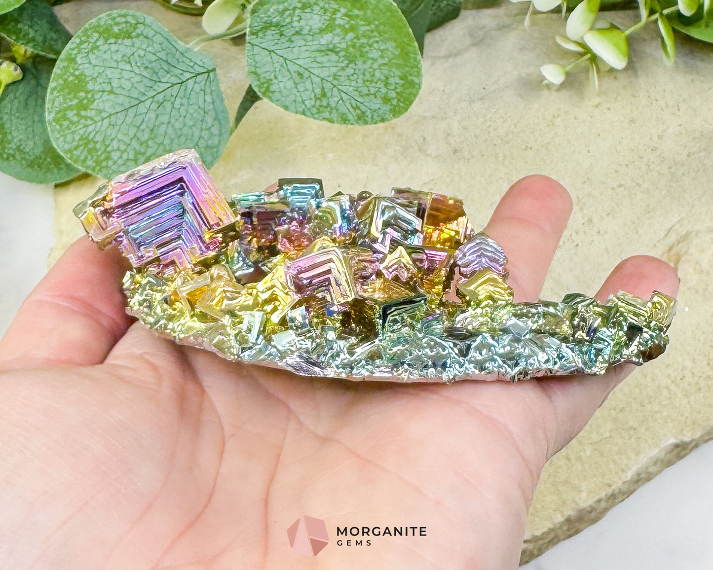 Rainbow Bismuth Moon Sculpture with Stand – Iridescent Crystal Crescent for Display, Altar & Energy Work 🌙✨