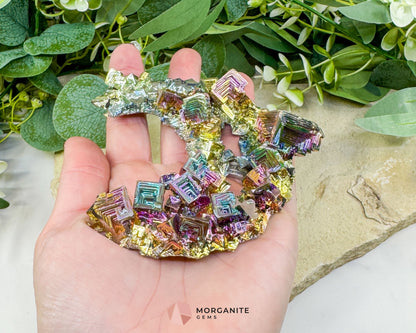 Rainbow Bismuth Moon Sculpture with Stand – Iridescent Crystal Crescent for Display, Altar & Energy Work 🌙✨