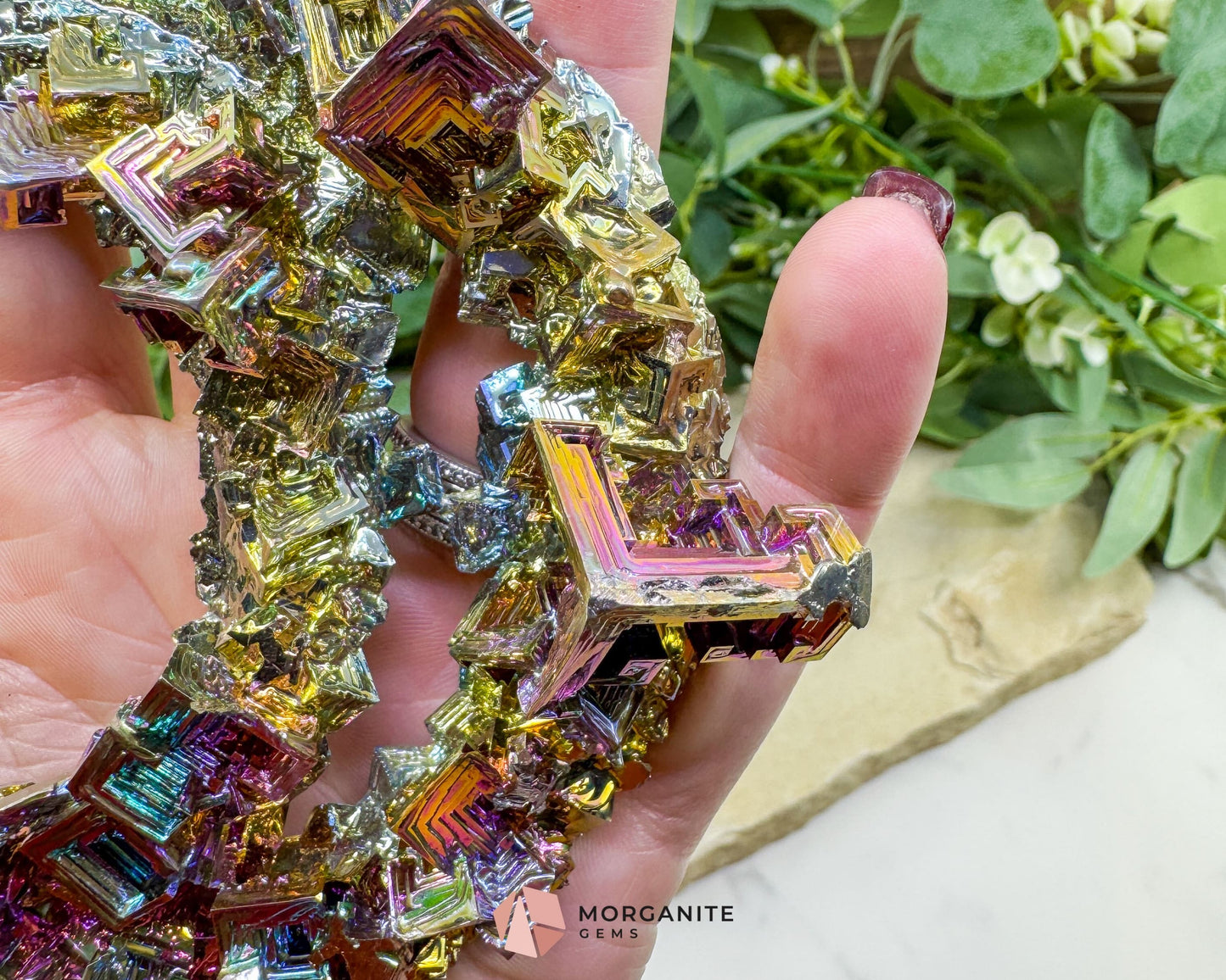 Rainbow Bismuth Moon Sculpture with Stand – Iridescent Crystal Crescent for Display, Altar & Energy Work 🌙✨
