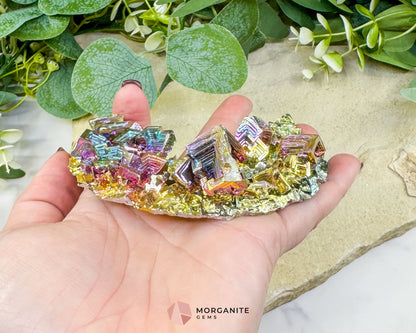 Rainbow Bismuth Moon Sculpture with Stand – Iridescent Crystal Crescent for Display, Altar & Energy Work 🌙✨