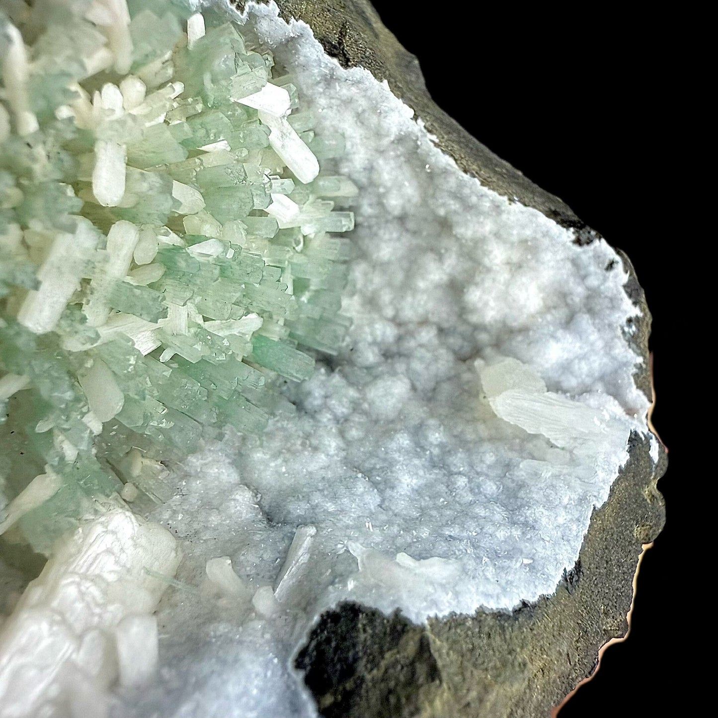 RARE Green Natrolite with Stilbite on Chalcedony | SELF STANDING | Indian Mineral | Superb Minerals | Rare Minerals | Collectors Piece