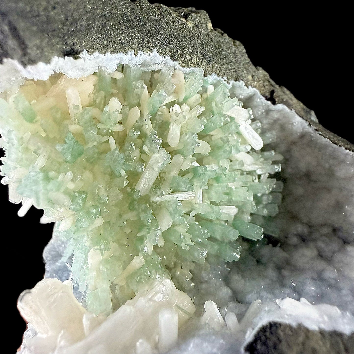 RARE Green Natrolite with Stilbite on Chalcedony | SELF STANDING | Indian Mineral | Superb Minerals | Rare Minerals | Collectors Piece