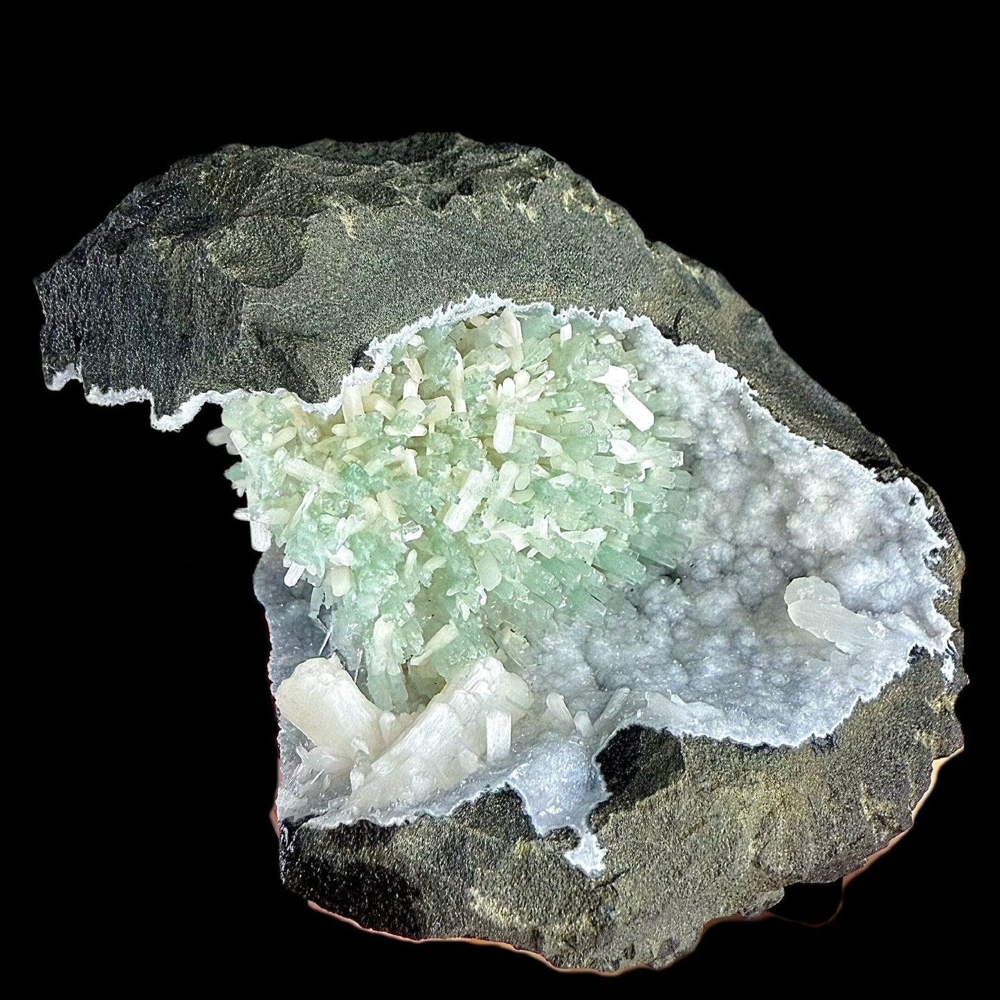 RARE Green Natrolite with Stilbite on Chalcedony | SELF STANDING | Indian Mineral | Superb Minerals | Rare Minerals | Collectors Piece