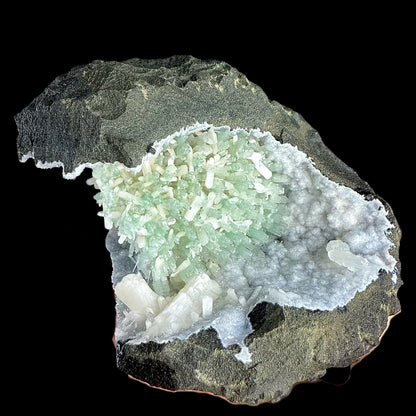 RARE Green Natrolite with Stilbite on Chalcedony | SELF STANDING | Indian Mineral | Superb Minerals | Rare Minerals | Collectors Piece