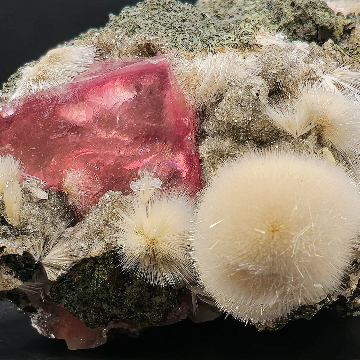 Rare Huge Moldy Raspberry Calcite with Mesolite Natural Mineral Specimen.  # GG5