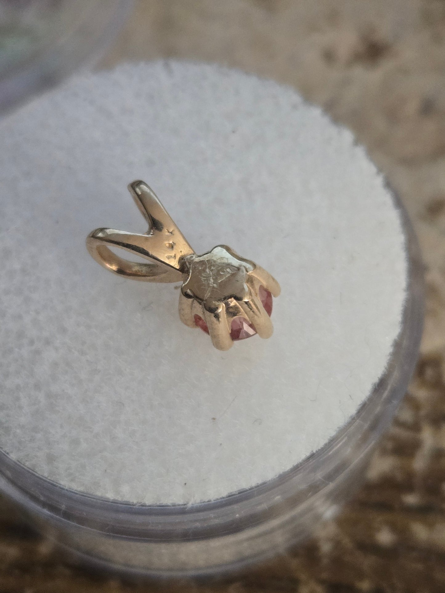 Rare Reddish Vayrynenite pendant in 14k