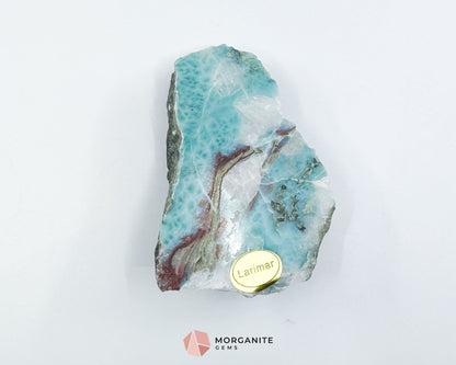 Raw Larimar with One Polished Side No. 18 | Rare Stone of Atlantis Crystal from the Dominican Republic for Emotional Healing & Calm Communication