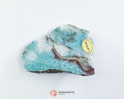Raw Larimar with One Polished Side No. 18 | Rare Stone of Atlantis Crystal from the Dominican Republic for Emotional Healing & Calm Communication