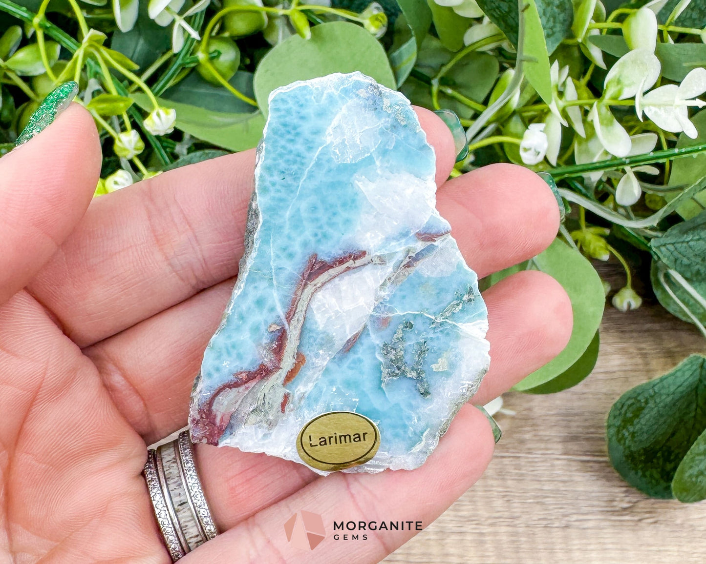 Raw Larimar with One Polished Side No. 18 | Rare Stone of Atlantis Crystal from the Dominican Republic for Emotional Healing & Calm Communication