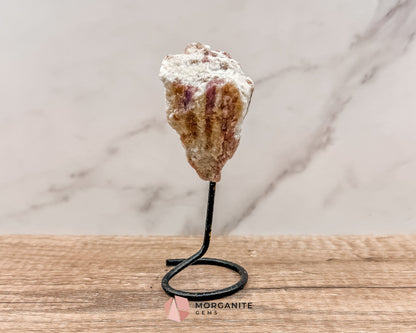 Raw Pink and White Tourmaline on Metal Stand – Healing Crystal for Love, Balance & Emotional Support
