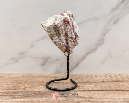 Raw Pink and White Tourmaline on Metal Stand – Healing Crystal for Love, Balance & Emotional Support