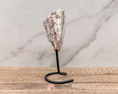 Raw Pink and White Tourmaline on Metal Stand – Healing Crystal for Love, Balance & Emotional Support