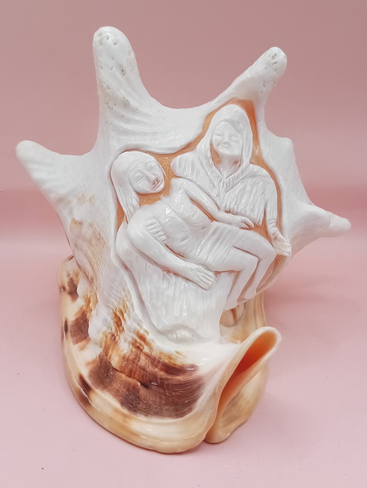 Hand Carved Yellow Helmet Shell – 7.8" Natural Cassis Cornuta