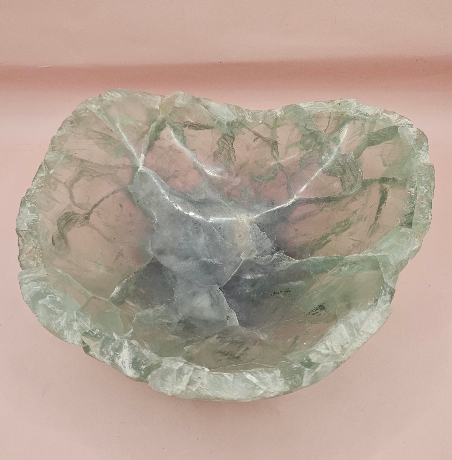 Carved Fluorite Bowl – Polished Gemstone Display Dish – 8.5"