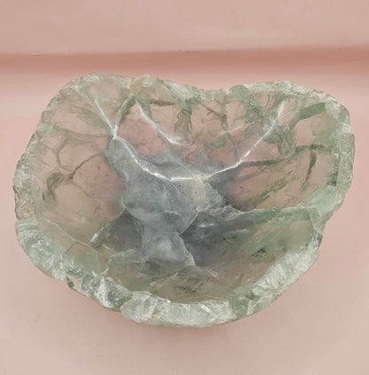Carved Fluorite Bowl – Polished Gemstone Display Dish – 8.5"