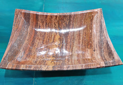 Rust Onyx Rectangle Bowl – 15.75" Decorative Stone Centerpiece – Natural Polished Onyx