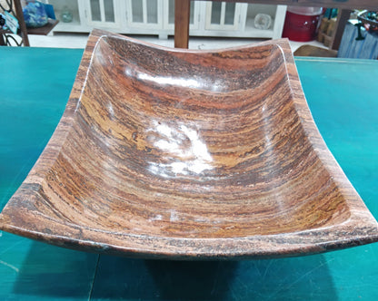 Rust Onyx Rectangle Bowl – 15.75" Decorative Stone Centerpiece – Natural Polished Onyx