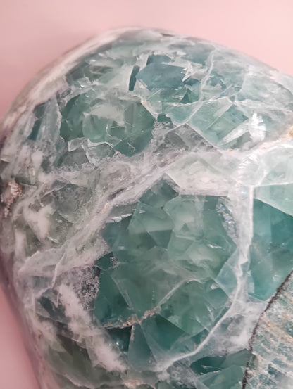Carved Natural Fluorite Bowl – 11.75" x 5.5" x 10.5" – Handcrafted Gemstone Decor