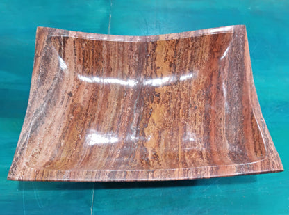Rust Onyx Rectangle Bowl – 15.75" Decorative Stone Centerpiece – Natural Polished Onyx