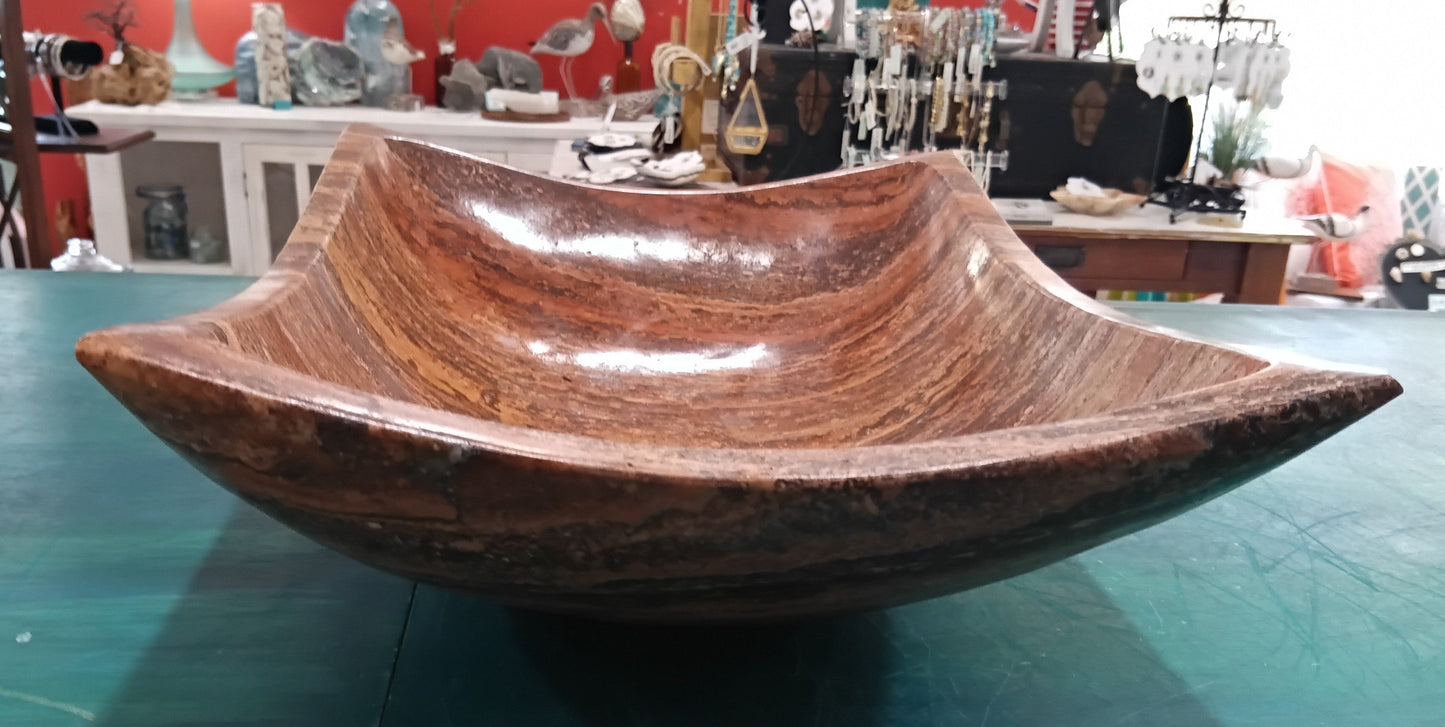 Rust Onyx Rectangle Bowl – 15.75" Decorative Stone Centerpiece – Natural Polished Onyx