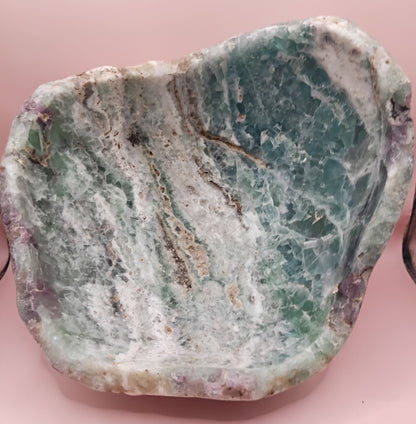 Carved Natural Fluorite Bowl – 11.75" x 5.5" x 10.5" – Handcrafted Gemstone Decor