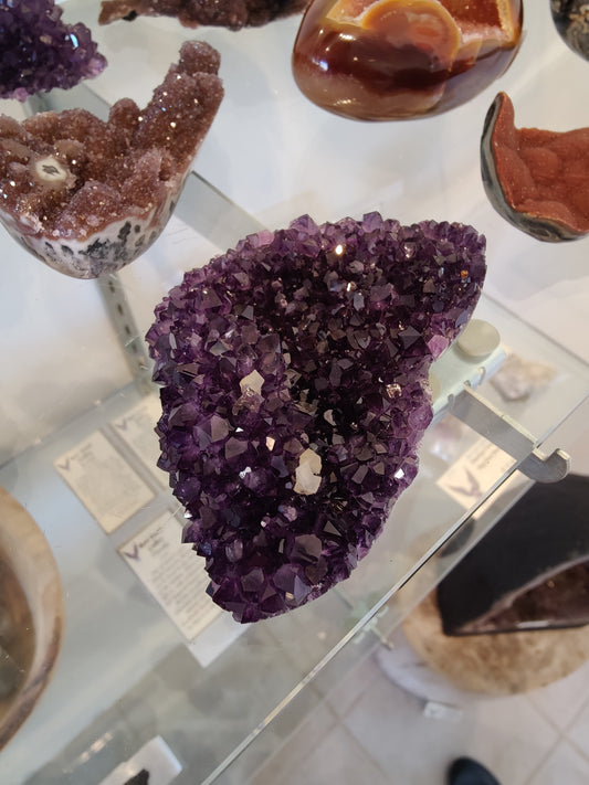 Amethyst with Calcite Crystal Inclusions Geode Sculpture