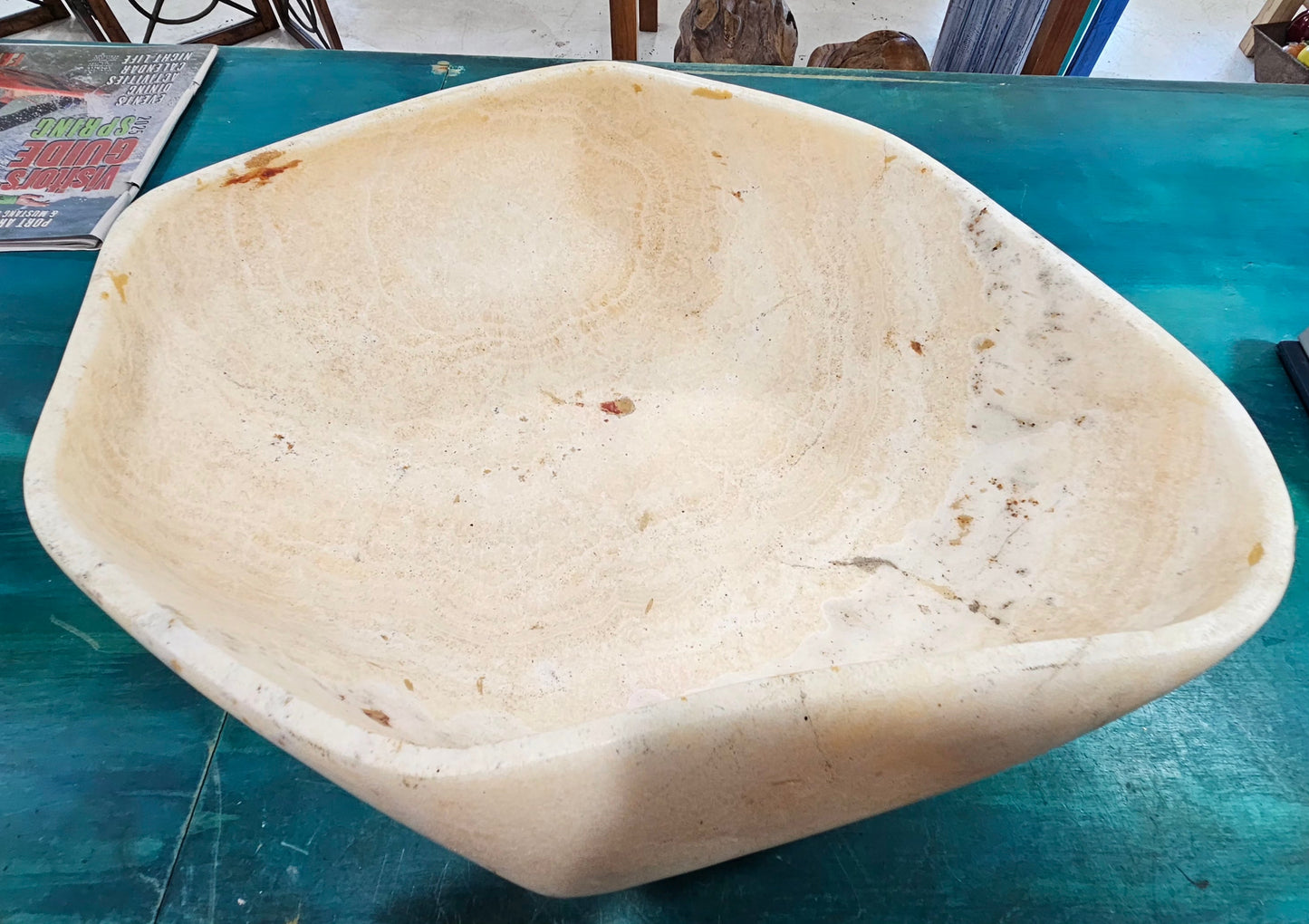 Massive Hand-Carved Onyx Bowl – Natural Stone Centerpiece – 20"