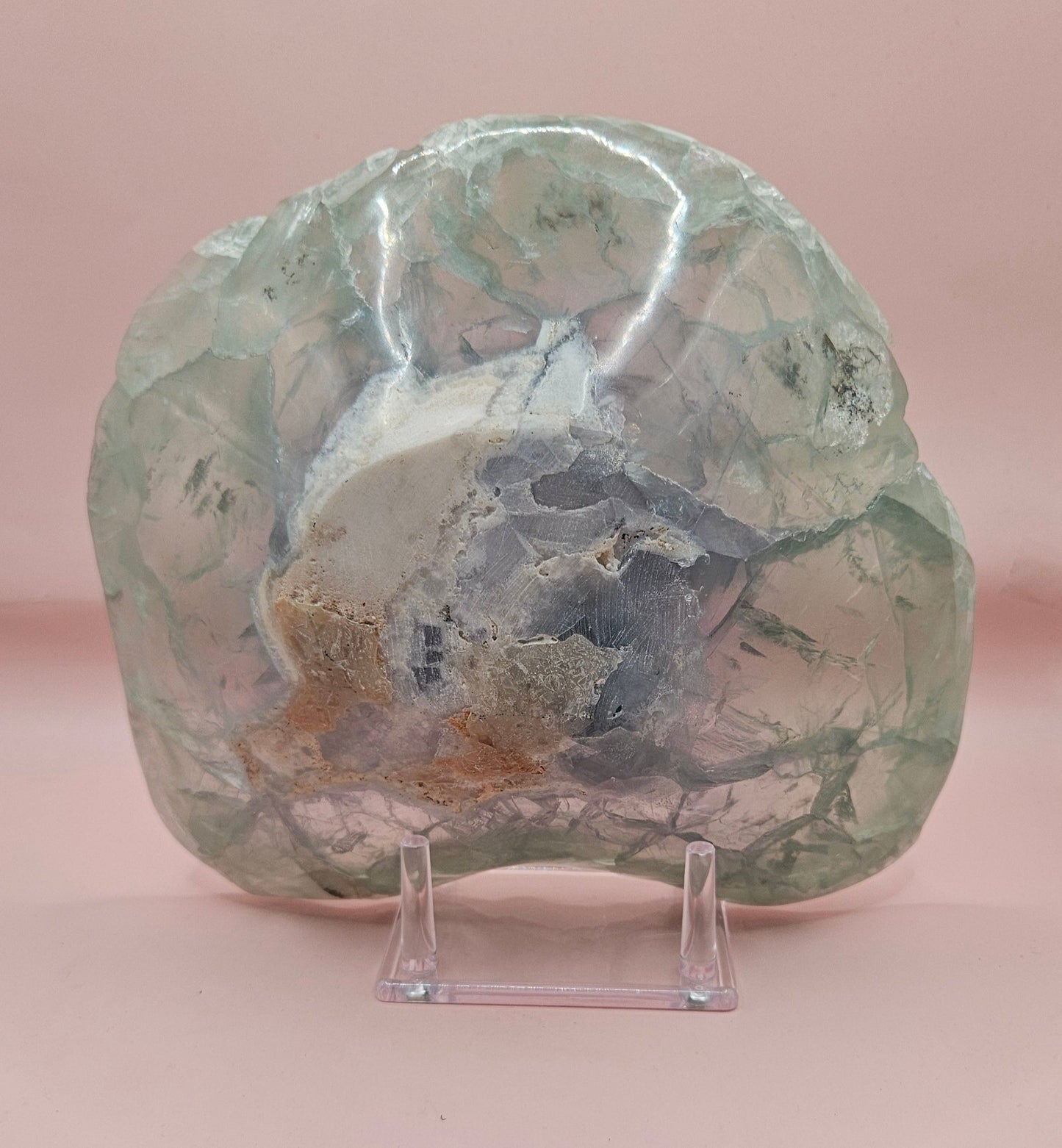 Carved Fluorite Bowl – Polished Gemstone Display Dish – 8.5"