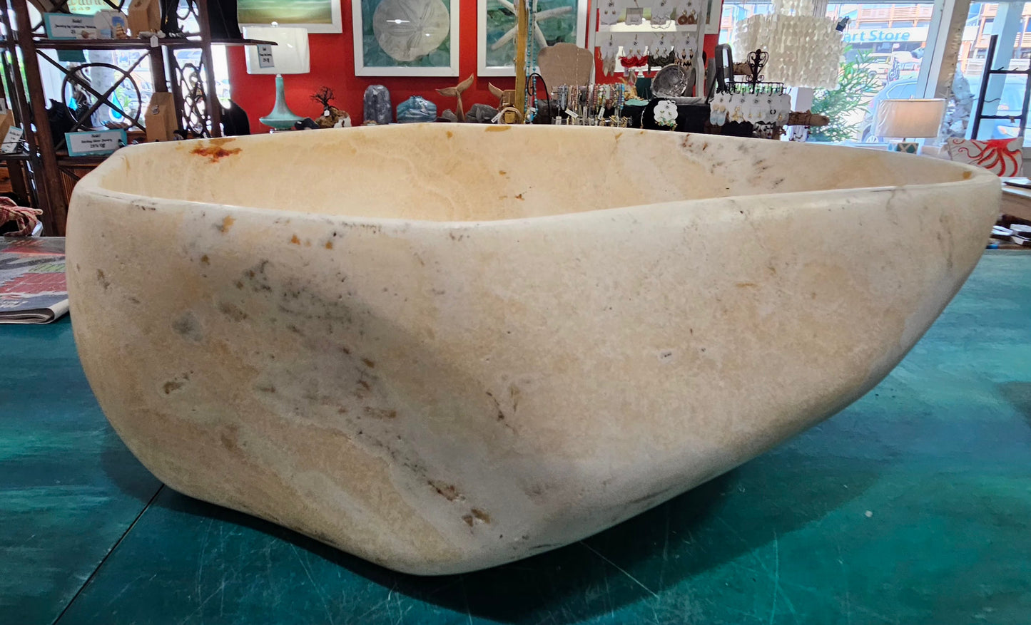 Massive Hand-Carved Onyx Bowl – Natural Stone Centerpiece – 20"