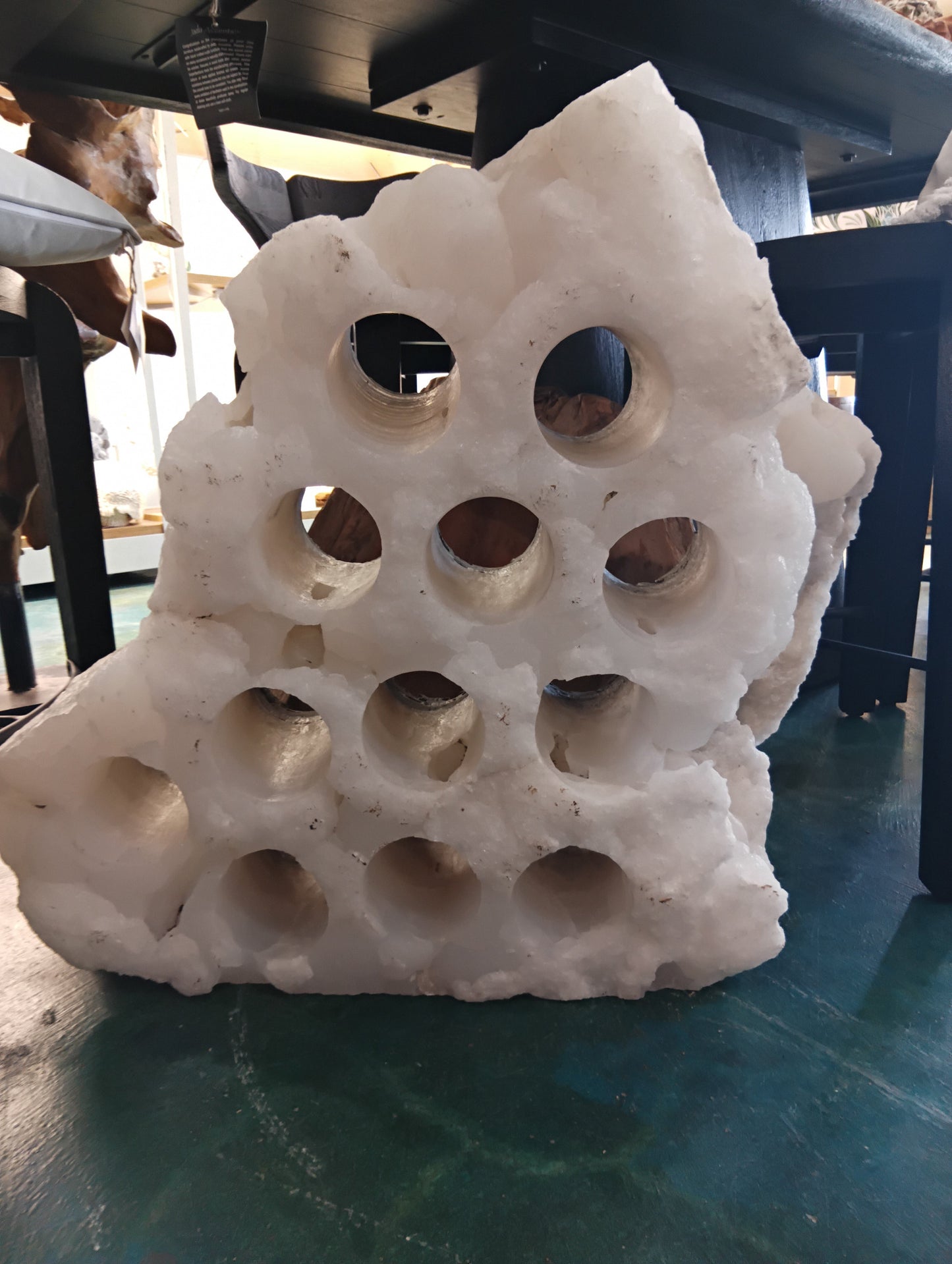 White Onyx Wine Holder – 15 Bottle Stone Rack | Natural Sculptural Wine Storage