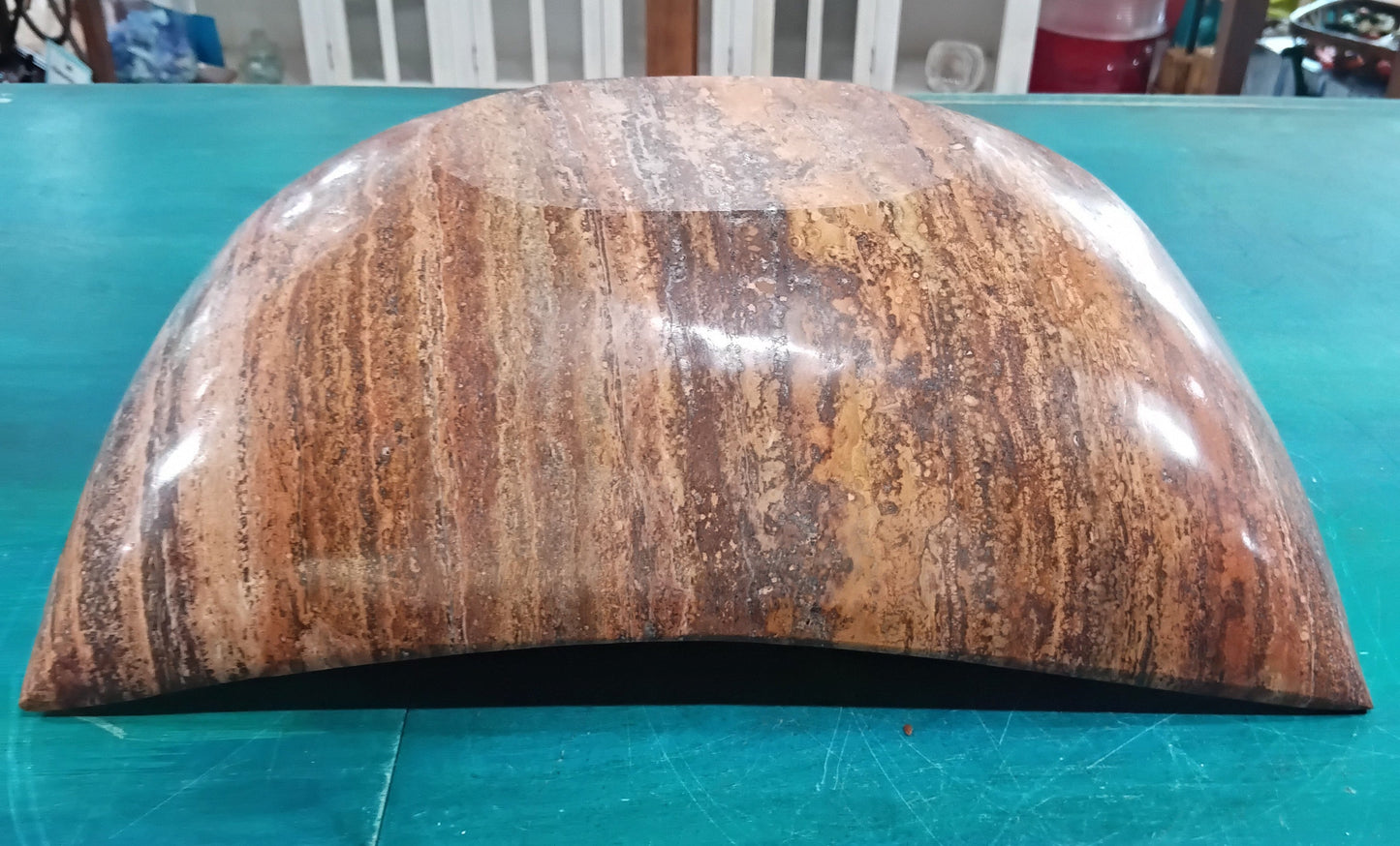 Rust Onyx Rectangle Bowl – 15.75" Decorative Stone Centerpiece – Natural Polished Onyx