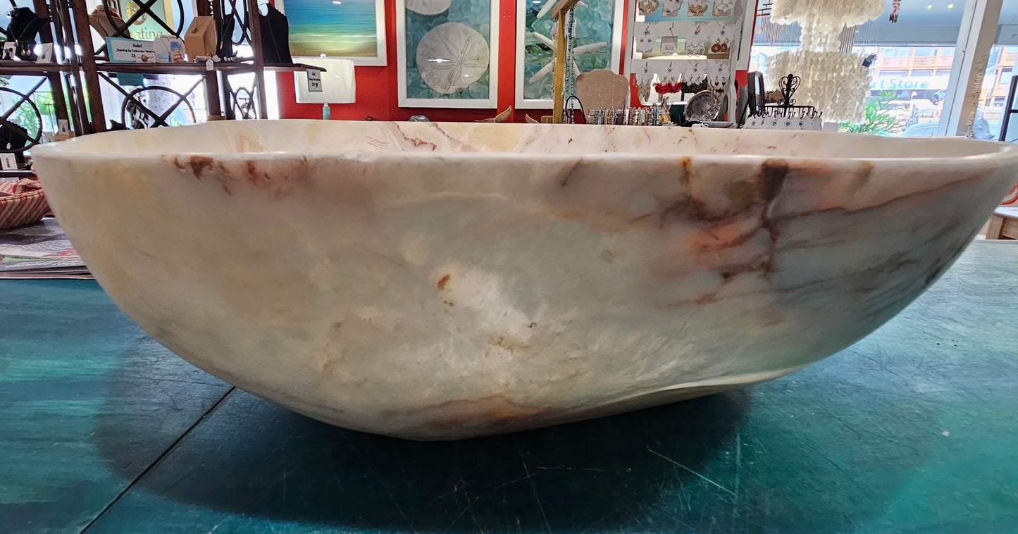Extra-Large Hand-Carved Onyx Bowl – Natural Stone Centerpiece – 17.25"