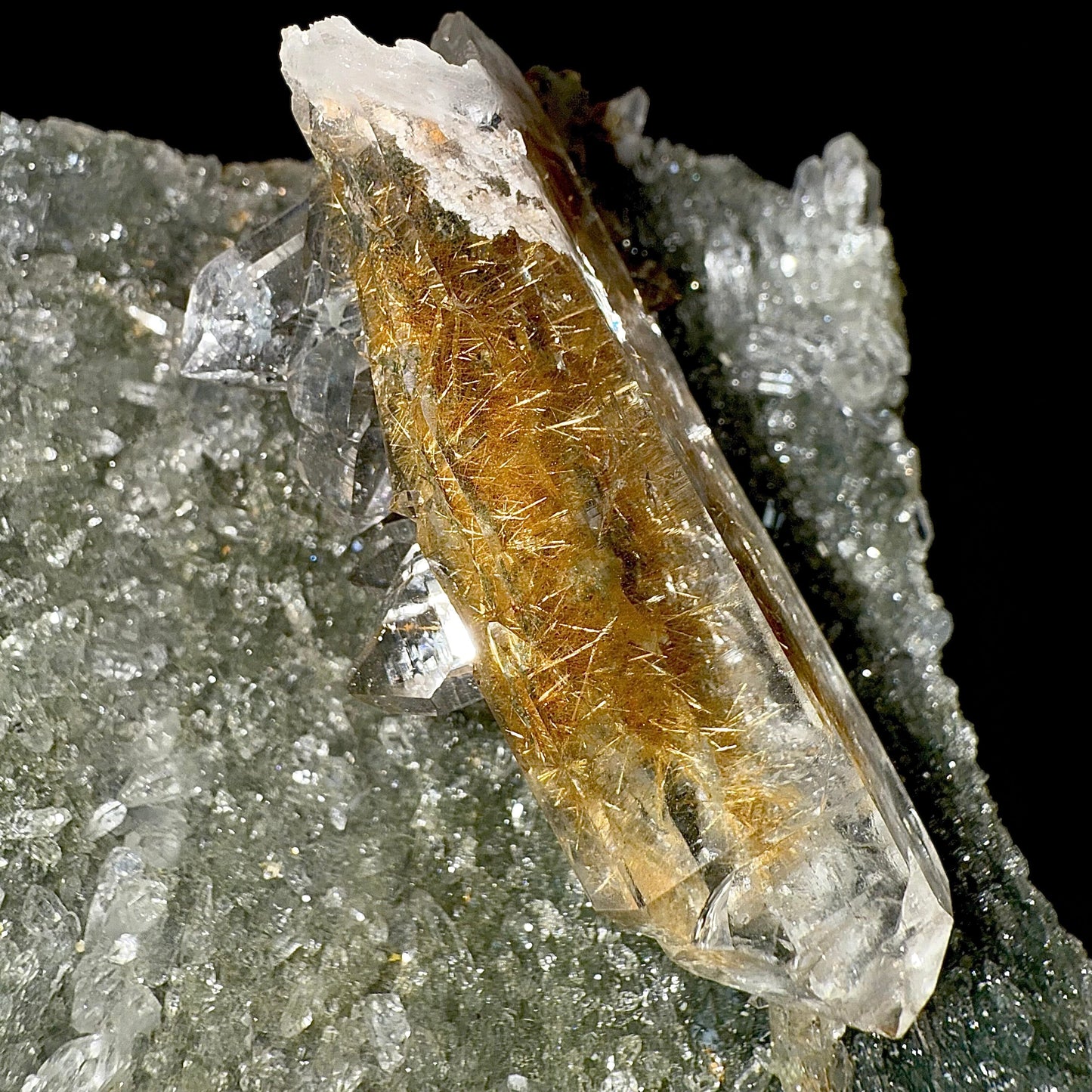 Rutile in Clear Quartz on Chlorite | SELF STANDING | High Quality Mineral | Indian Mineral | Superb Minerals | Collectors Piece