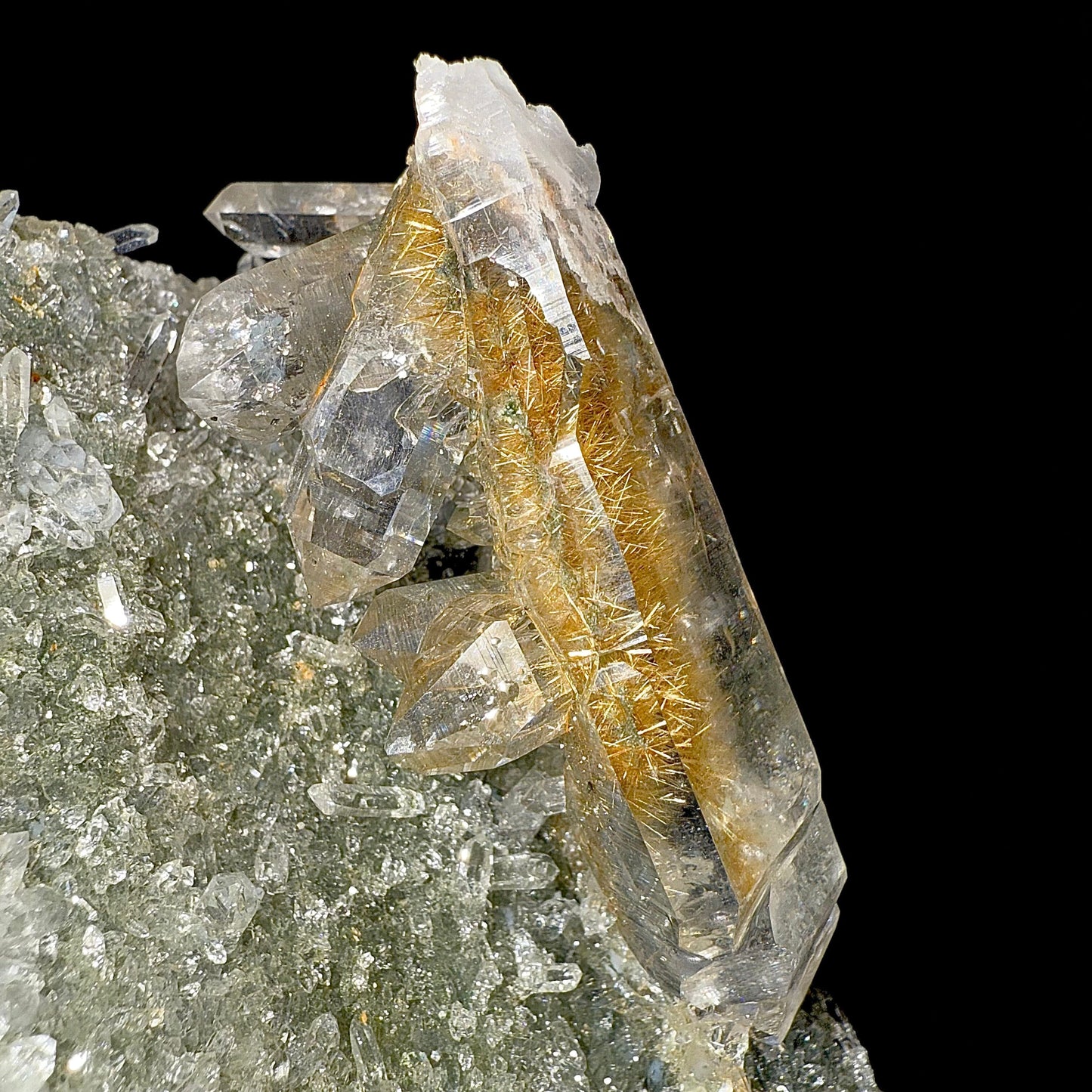 Rutile in Clear Quartz on Chlorite | SELF STANDING | High Quality Mineral | Indian Mineral | Superb Minerals | Collectors Piece