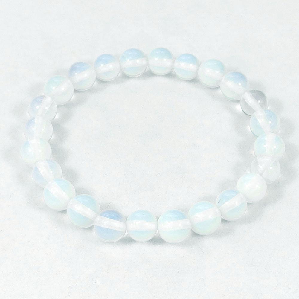 White Opalite Beaded Crystal Bracelet